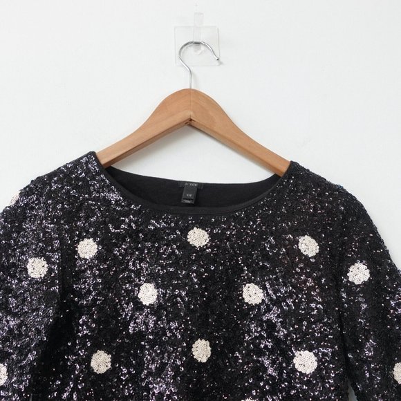 Black Sequin Top Women 2XS Cotton Blouse Party Club Allover Sparkle Bling J CREW - Picture 2 of 8